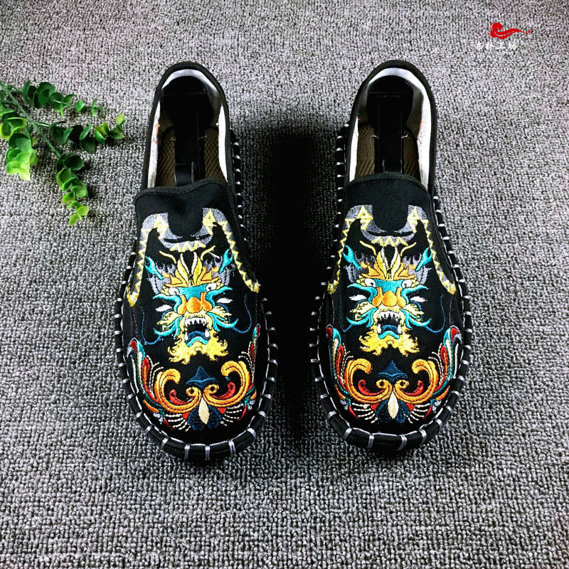 Vyriniai audinio bateliai Old Beijing, apvali nosis, viršus iš medvilnės, vidus iš medvilnės, padai iš galvijų sausgyslės, žemas viršus