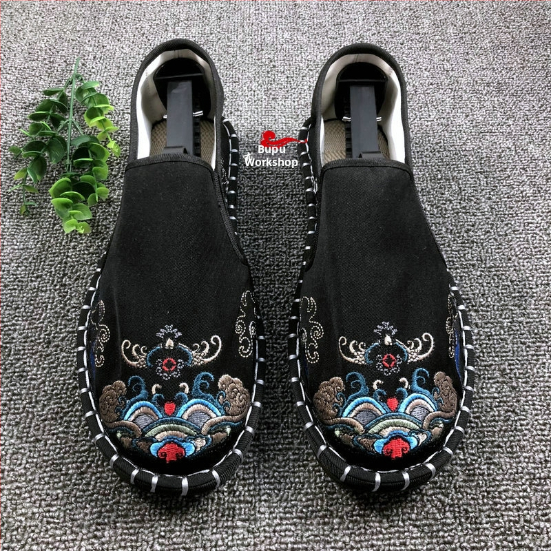 Vyriniai audinio bateliai Old Beijing, apvali nosis, viršus iš medvilnės, vidus iš medvilnės, padai iš galvijų sausgyslės, žemas viršus