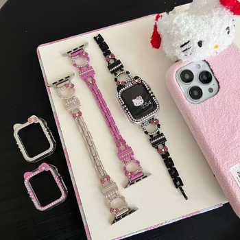 Slatko mačence s dijamantnim metalnim remenom za Apple Watch