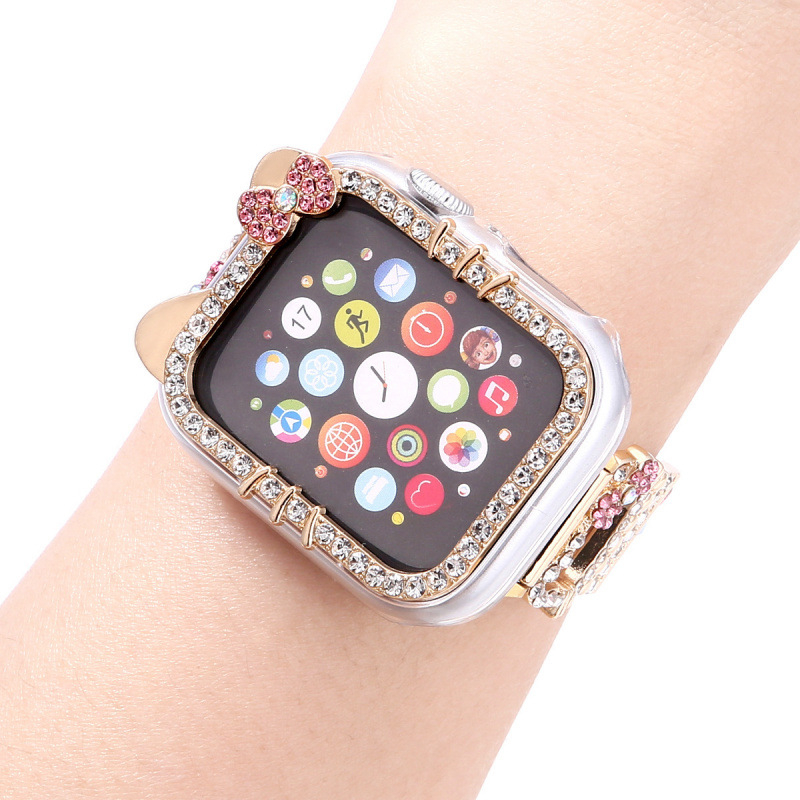 Slatko mačence s dijamantnim metalnim remenom za Apple Watch