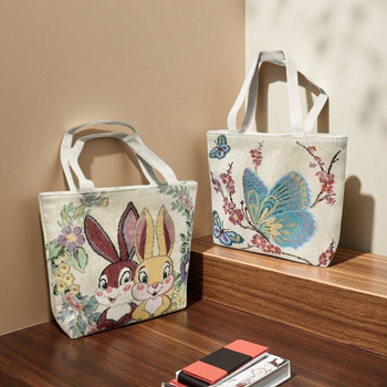 Geantă din pânză Jacquard brodată, geantă de umăr pentru utilizare zilnică; stil: trend național nou; formă orizontală pătrată; fermoar; căptușeală din poliester; curele duble