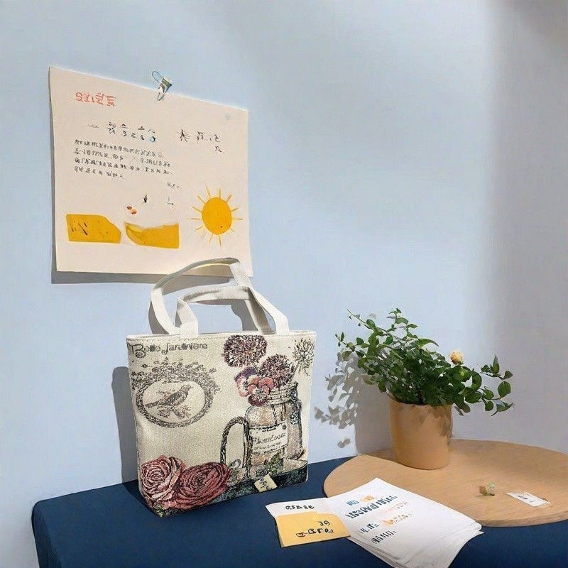 Geantă din pânză Jacquard brodată, geantă de umăr pentru utilizare zilnică; stil: trend național nou; formă orizontală pătrată; fermoar; căptușeală din poliester; curele duble