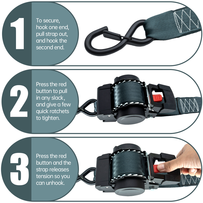 Smagas spriegošanas siksnas ar drošības sprādzēm, kravu transportam, vispārējai lietošanai