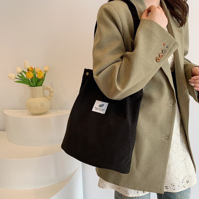 Corduroy tote torba sa zipom, vertikalni kvadratni oblik, poliester podstava, proljeće 2025