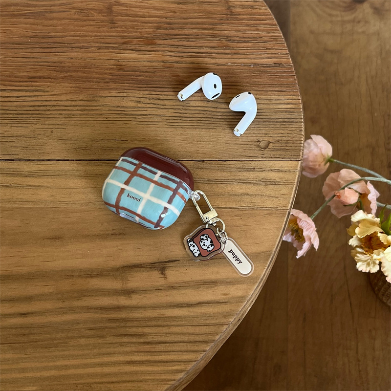 Θήκη προστασίας AirPods με ρετρό καρό λουράκι — PC υλικό, ανάγλυφη μαλακή θήκη, καθολικά συμβατή με Apple