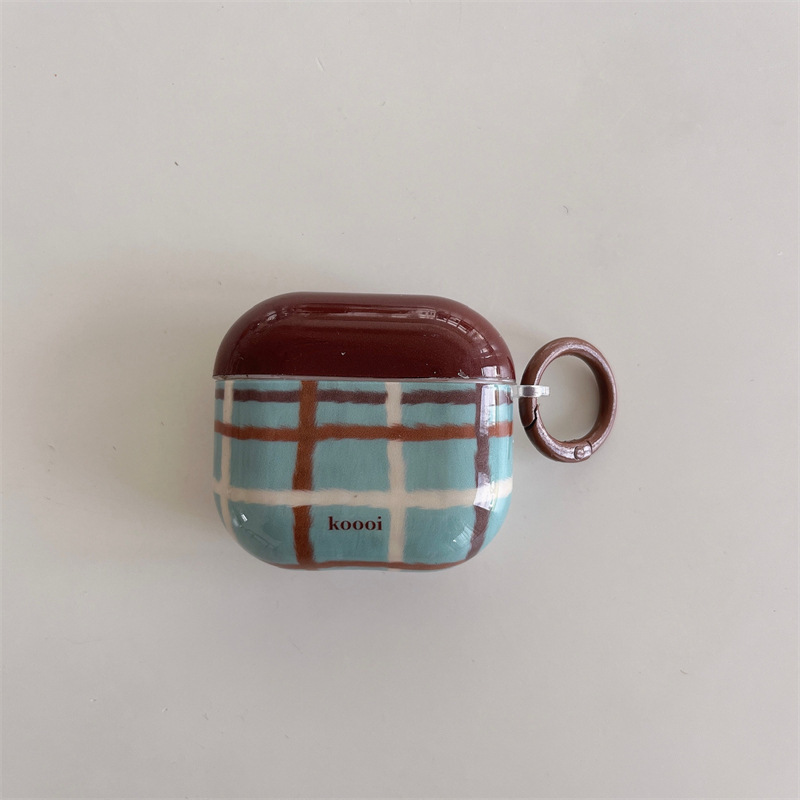 Θήκη προστασίας AirPods με ρετρό καρό λουράκι — PC υλικό, ανάγλυφη μαλακή θήκη, καθολικά συμβατή με Apple