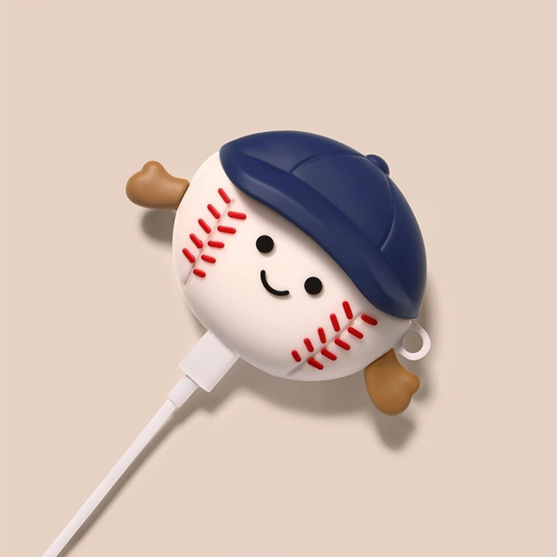 Θήκη προστασίας AirPods 4, μαλακό σιλικόον, ανάγλυφος σχεδιασμός καρτούν, μπέιζμπολ μοτίβ, με λουρί