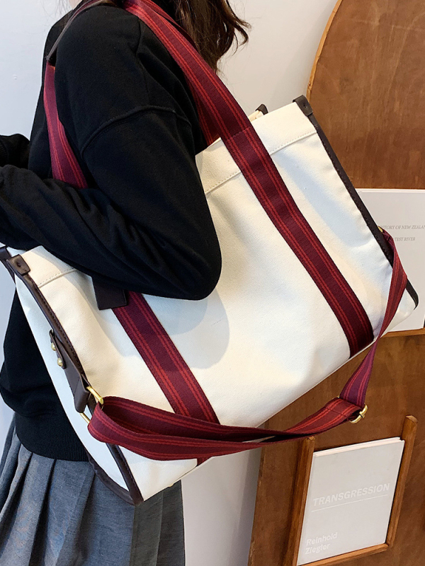 Platnena Tote torba s horizontalnim kvadratnim oblikom, zatvaranje zipom, poliester podstava