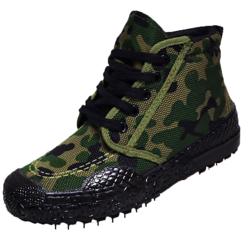 Pantofi de lucru înalți de protecție, anti-derapare, rezistenți la uzură, absorbție a șocurilor, model camuflaj, exterior din pânză, talpă din cauciuc, șireturi, Unisex