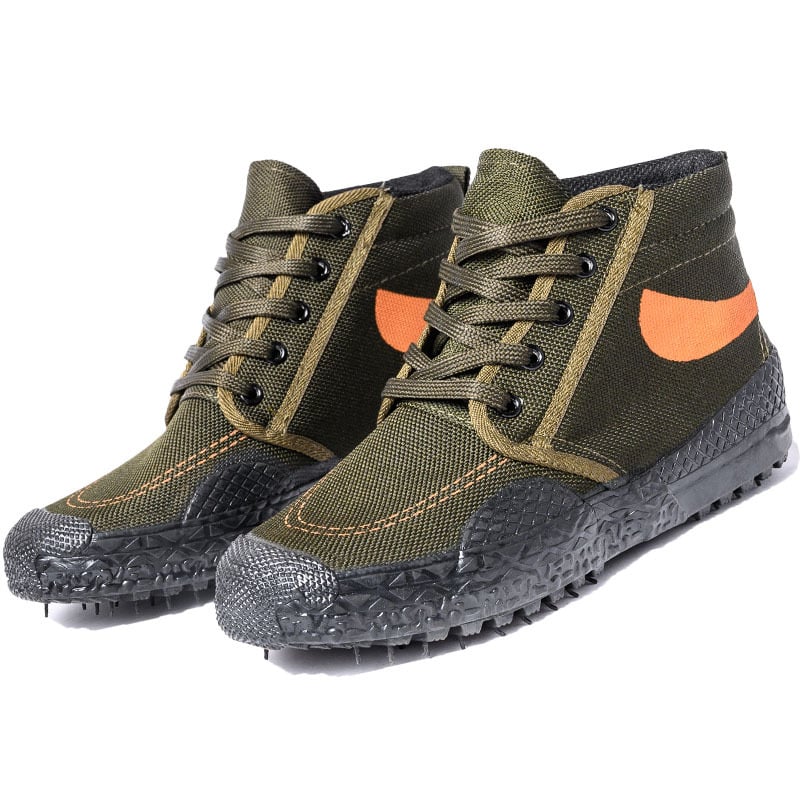 Pantofi de lucru înalți de protecție, anti-derapare, rezistenți la uzură, absorbție a șocurilor, model camuflaj, exterior din pânză, talpă din cauciuc, șireturi, Unisex