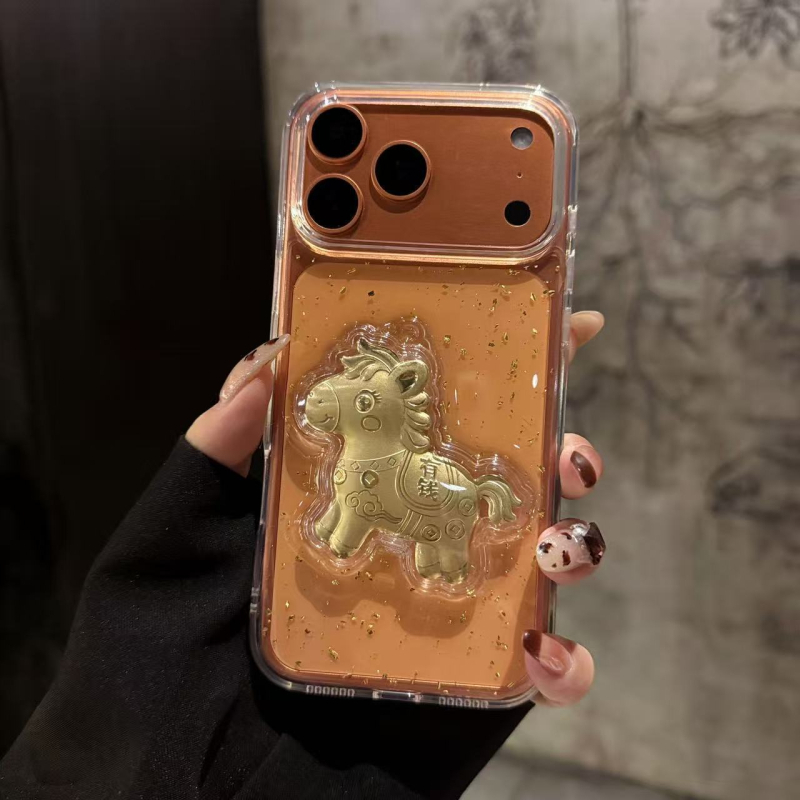 Husă pentru iPhone cu rășină epoxidică și foiță de aur | relief 3D, disipare a căldurii, protecție anti-cădere, compatibilă cu iPhone 11–17