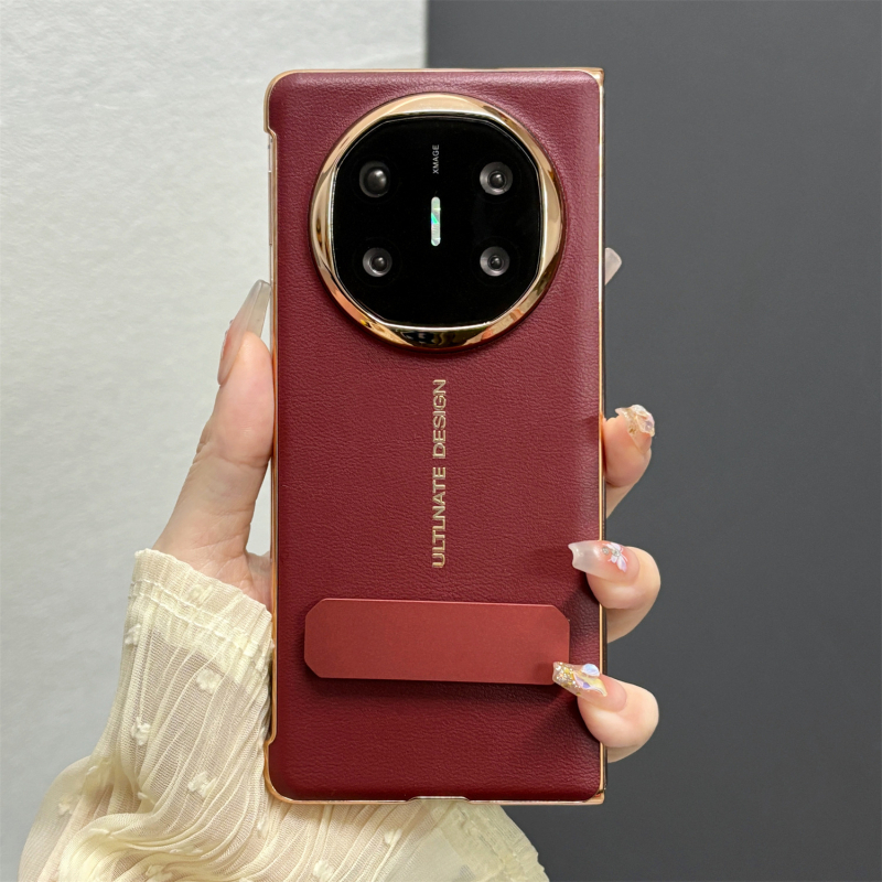 Carcasă Huawei Mate X6 cu piele sintetică electroplatată, capac spate Mate X5, ediție de colecție cu suport rotativ, husă XT dură