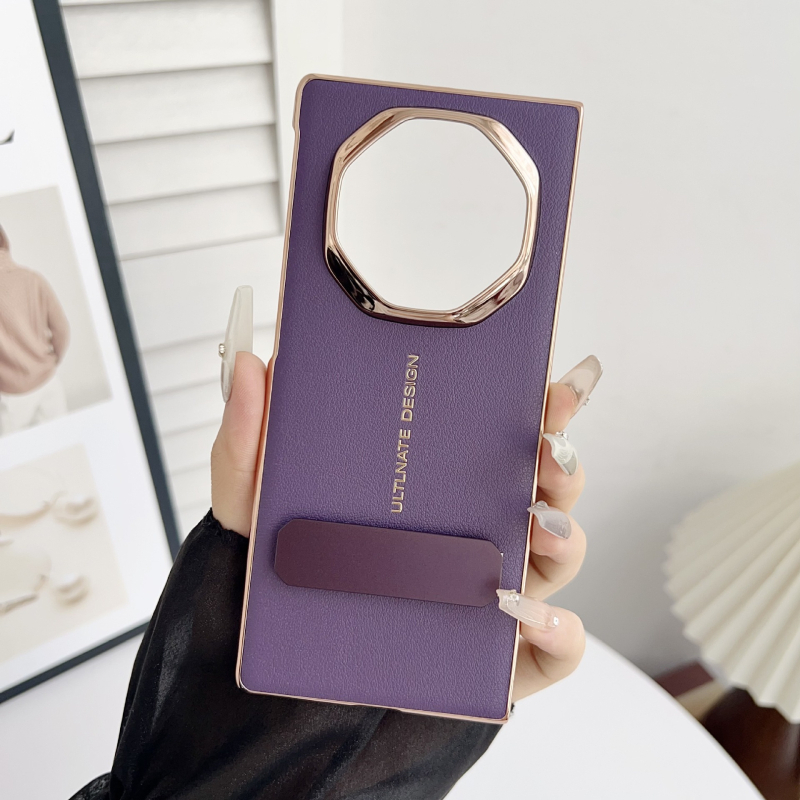 Carcasă Huawei Mate X6 cu piele sintetică electroplatată, capac spate Mate X5, ediție de colecție cu suport rotativ, husă XT dură