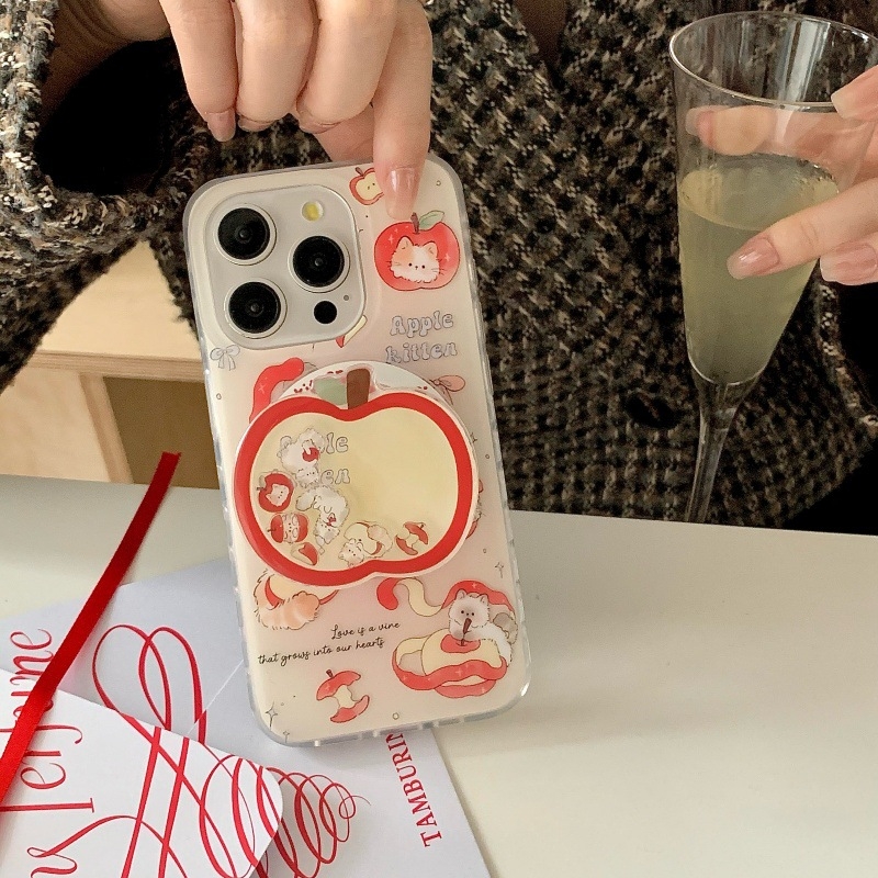 Slatki magnetski nosač za telefon s dizajnom mačaka i jabuke, kompatibilan s iPhone 13–17