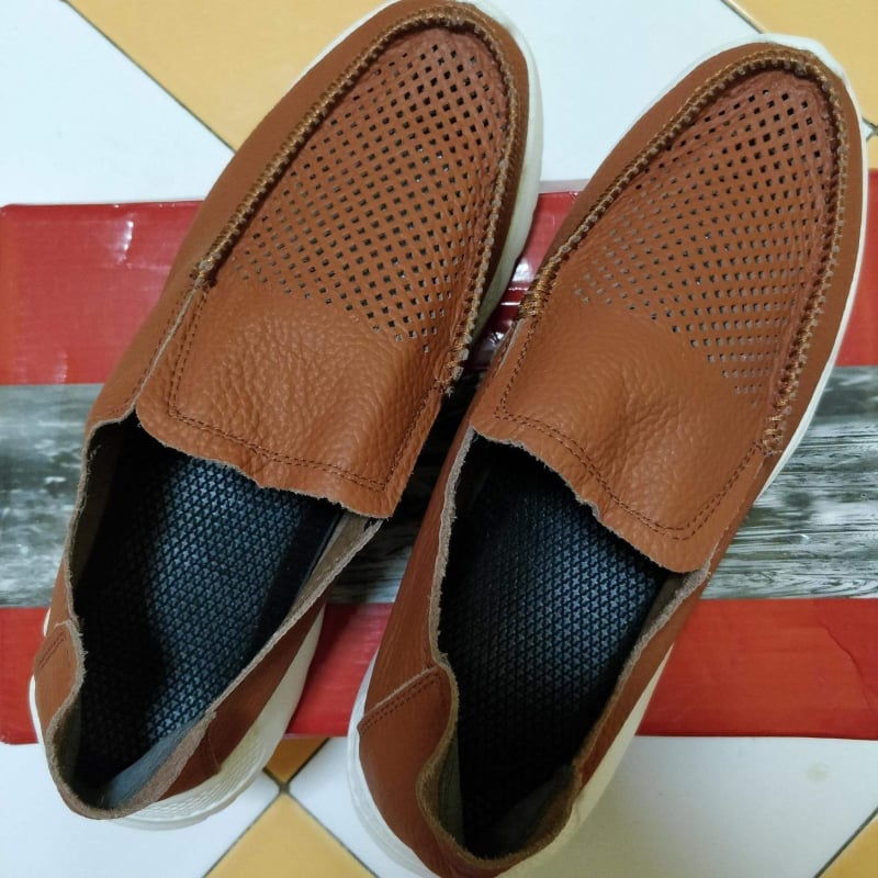 Férfi Slip-On bőrből, EVA talppal, lélegző és könnyű nyári mindennapi loaferek