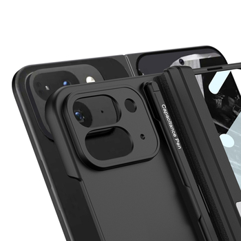 Θήκη για Google Pixel 9 Pro Fold με μεντεσέ και βάση για γραφίδα, ματ PC σκληρή θήκη, αντίσταση σε πτώσεις