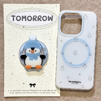 Magnetiska tālruņa turētājs Penguin Splash Ink dizainā, TPU krāsots, izturīgs pret kritieniem, saderīgs ar iPhone 7, X, XS, XR, 11 Pro/Max, 12 Pro/Max, 12 Mini, 13 Pro/Max, 14 Pro/Max