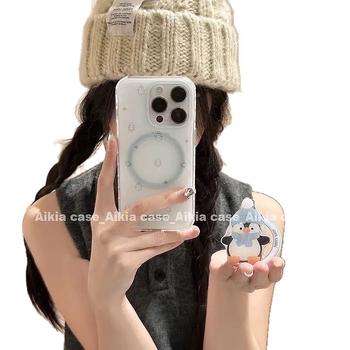 Magnetiska tālruņa turētājs Penguin Splash Ink dizainā, TPU krāsots, izturīgs pret kritieniem, saderīgs ar iPhone 7, X, XS, XR, 11 Pro/Max, 12 Pro/Max, 12 Mini, 13 Pro/Max, 14 Pro/Max