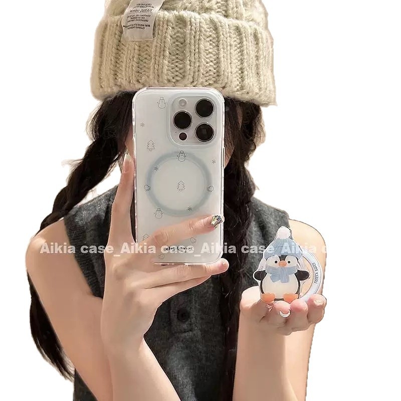 Magnetiska tālruņa turētājs Penguin Splash Ink dizainā, TPU krāsots, izturīgs pret kritieniem, saderīgs ar iPhone 7, X, XS, XR, 11 Pro/Max, 12 Pro/Max, 12 Mini, 13 Pro/Max, 14 Pro/Max