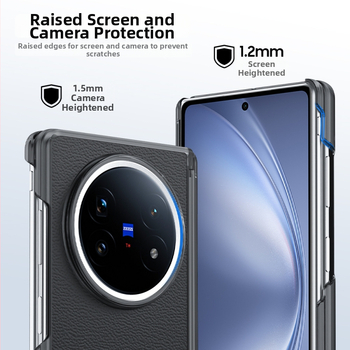 Vivo X Fold5 aizmugurējais vāciņš ar magnētisku centrālo asi un dubulto šarnieri, imitētā āda, triecienizturīgs, pret pirkstu nospiedumiem