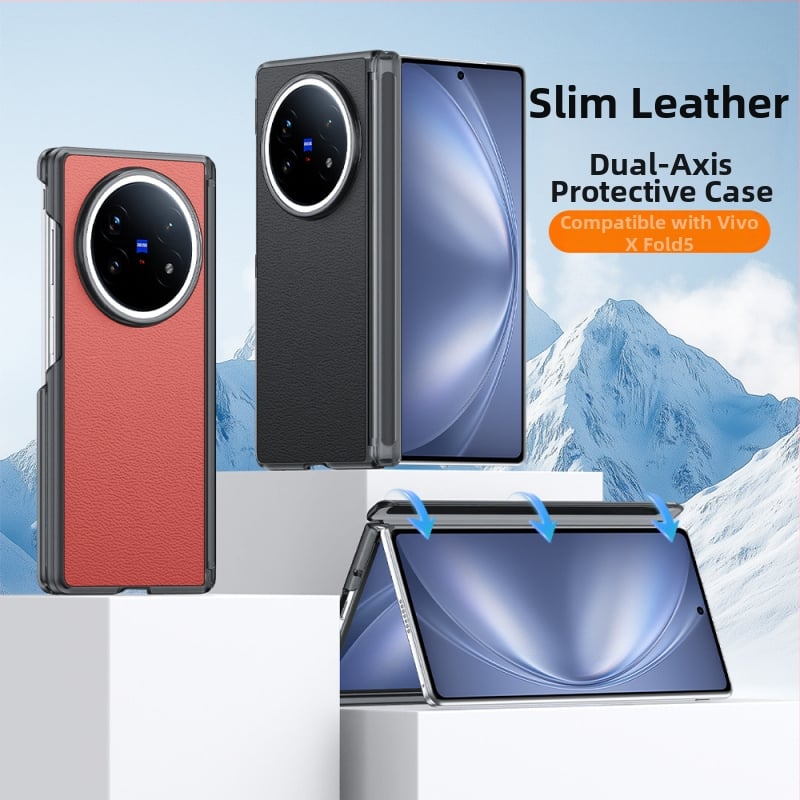 Vivo X Fold5 aizmugurējais vāciņš ar magnētisku centrālo asi un dubulto šarnieri, imitētā āda, triecienizturīgs, pret pirkstu nospiedumiem