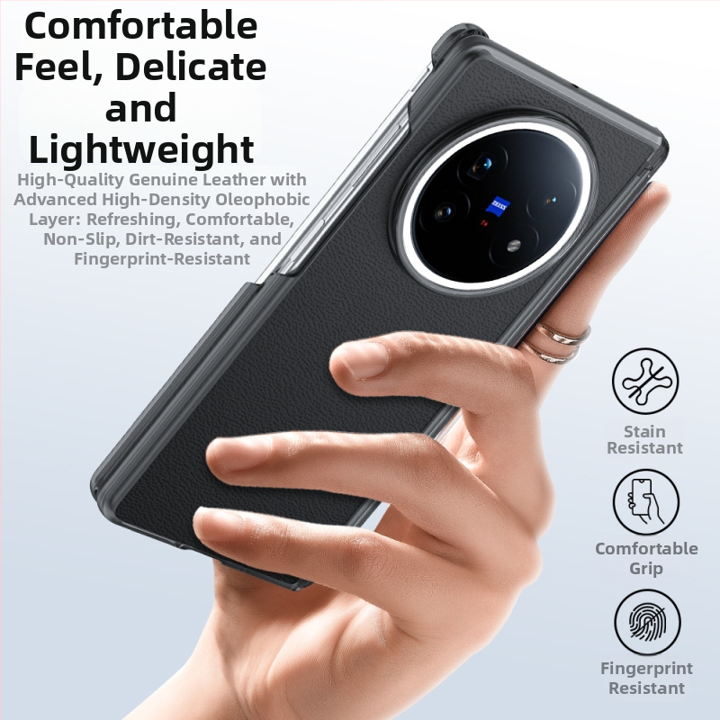 Vivo X Fold5 aizmugurējais vāciņš ar magnētisku centrālo asi un dubulto šarnieri, imitētā āda, triecienizturīgs, pret pirkstu nospiedumiem