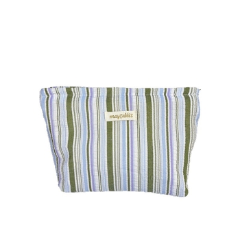 MAYRABBIT Geantă de machiaj cu dungi – capacitate mare, pliabilă, poliester cu căptușeală din pânză, pentru femei