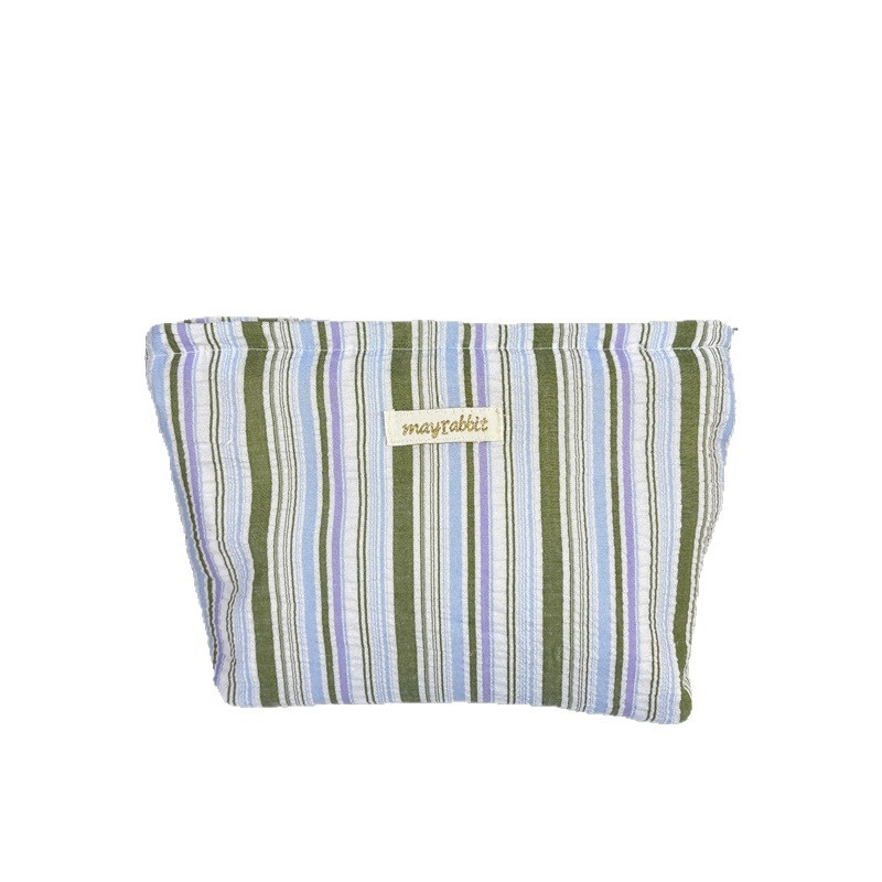 MAYRABBIT Geantă de machiaj cu dungi – capacitate mare, pliabilă, poliester cu căptușeală din pânză, pentru femei