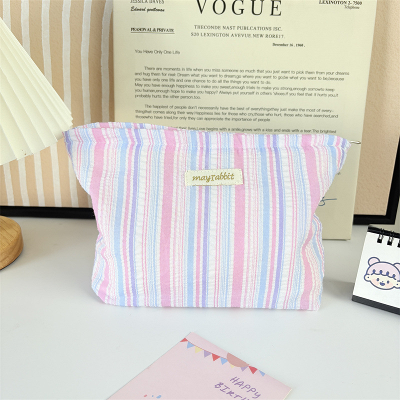 MAYRABBIT Geantă de machiaj cu dungi – capacitate mare, pliabilă, poliester cu căptușeală din pânză, pentru femei