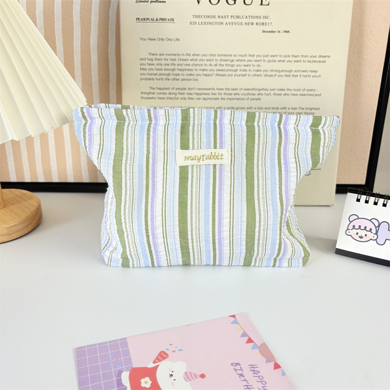 MAYRABBIT Geantă de machiaj cu dungi – capacitate mare, pliabilă, poliester cu căptușeală din pânză, pentru femei