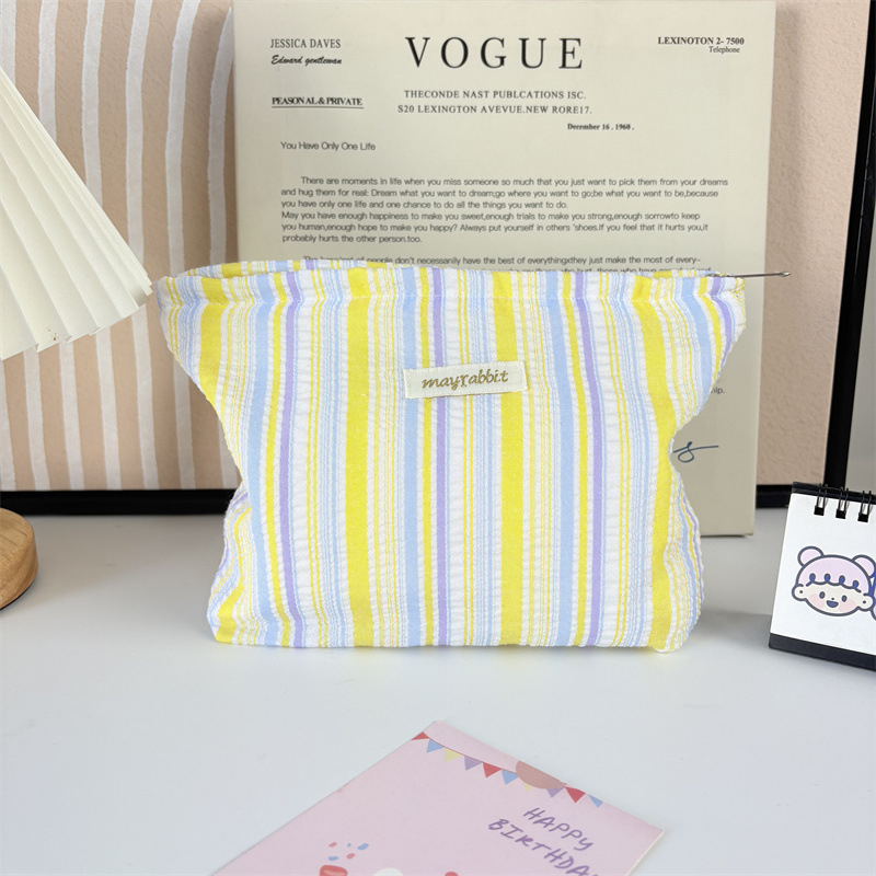 MAYRABBIT Geantă de machiaj cu dungi – capacitate mare, pliabilă, poliester cu căptușeală din pânză, pentru femei