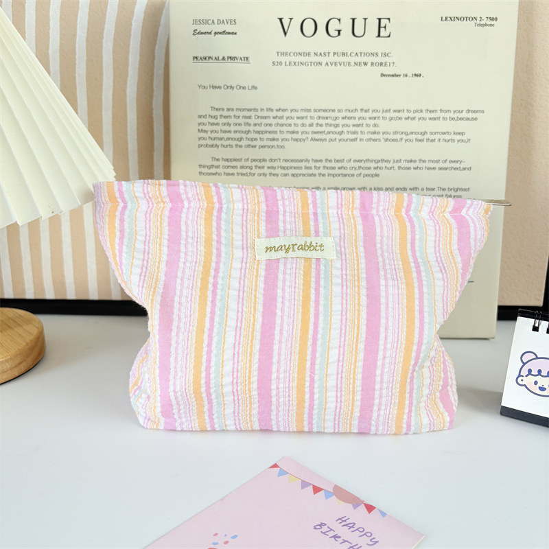 MAYRABBIT Geantă de machiaj cu dungi – capacitate mare, pliabilă, poliester cu căptușeală din pânză, pentru femei