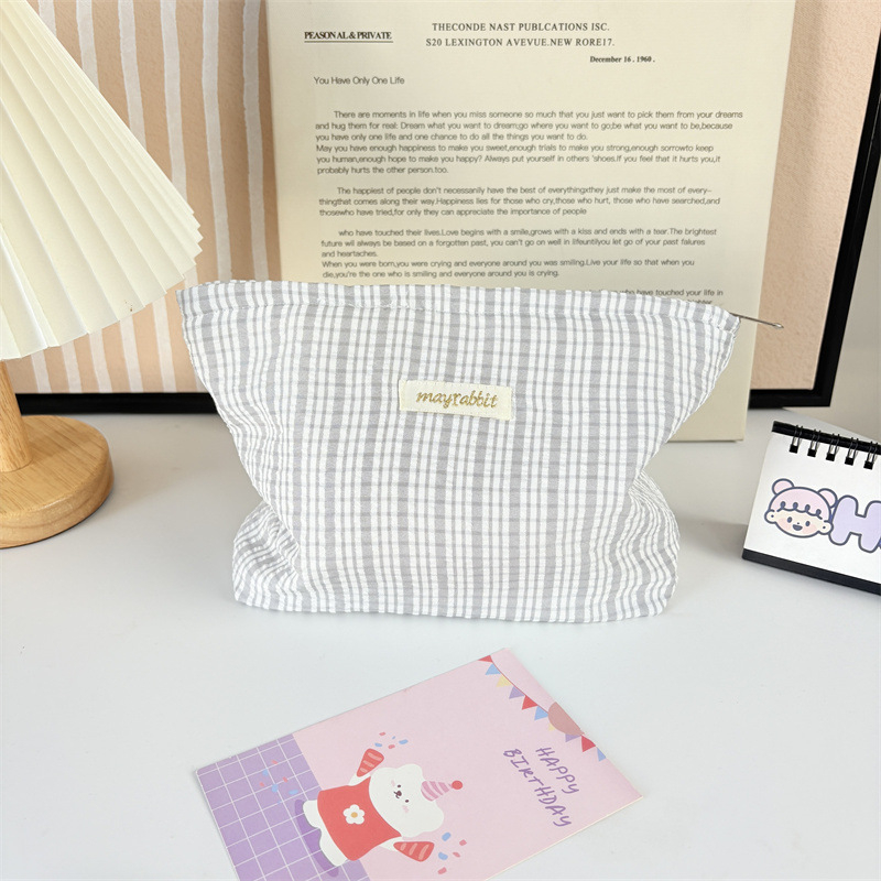 MAYRABBIT Geantă de machiaj cu dungi – capacitate mare, pliabilă, poliester cu căptușeală din pânză, pentru femei