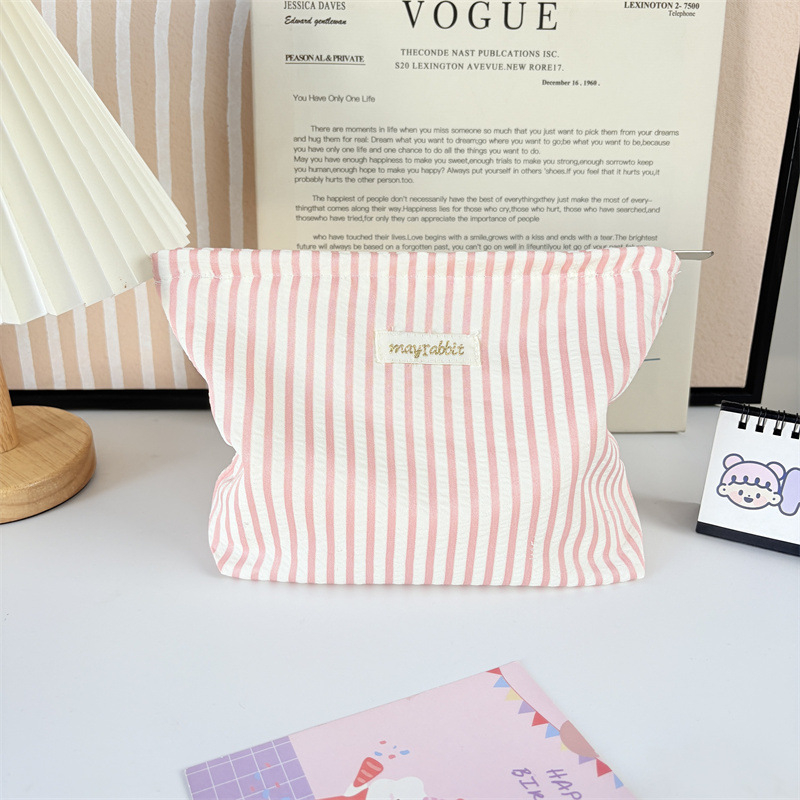 MAYRABBIT Geantă de machiaj cu dungi – capacitate mare, pliabilă, poliester cu căptușeală din pânză, pentru femei