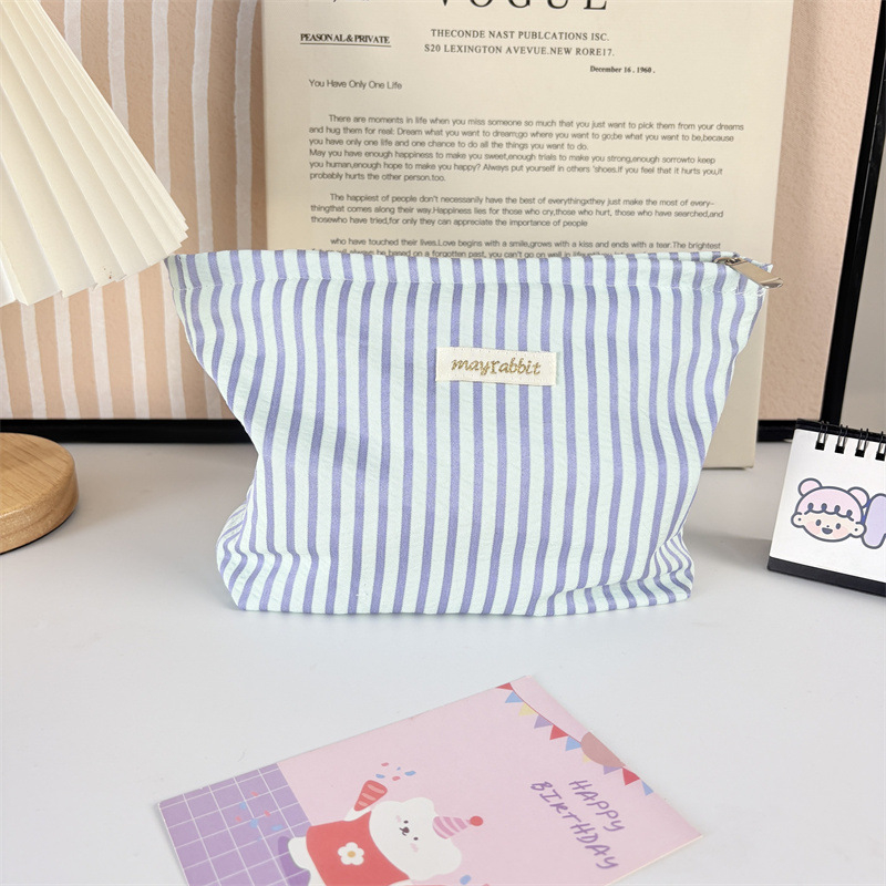 MAYRABBIT Geantă de machiaj cu dungi – capacitate mare, pliabilă, poliester cu căptușeală din pânză, pentru femei