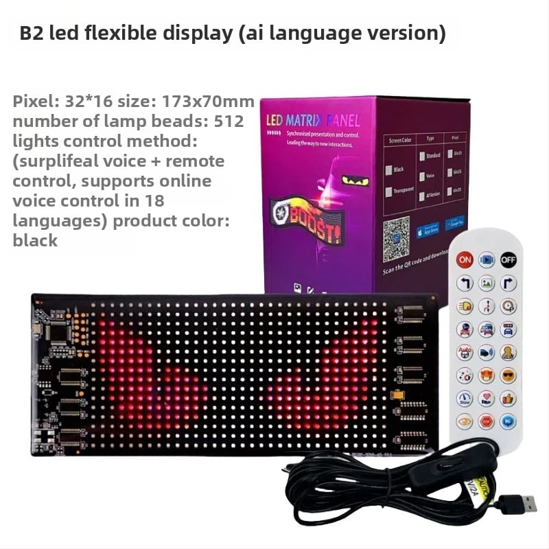 Гъвкав LED автомобилен дисплей, резолюция 64x16 пиксела, стъпка 2 px, яркост 10240 lm, чип Everlight, модел Qml-889