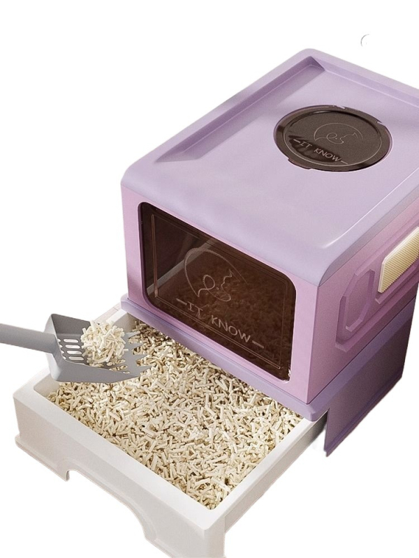 PVC macska WC, teljesen zárt, fröcsenés elleni, szagtalanító, összecsukható felső fiókos dizájn