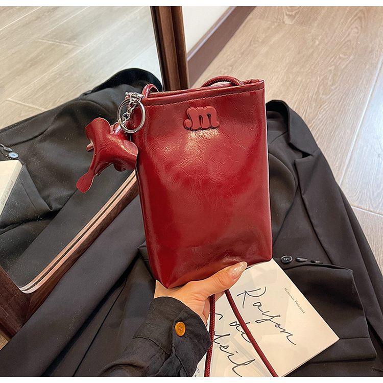 Mini kvadratna torbica za žene, pletena bucket crossbody s džepom za telefon, PU materijal, magnetsko zatvaranje, podstava od poliester