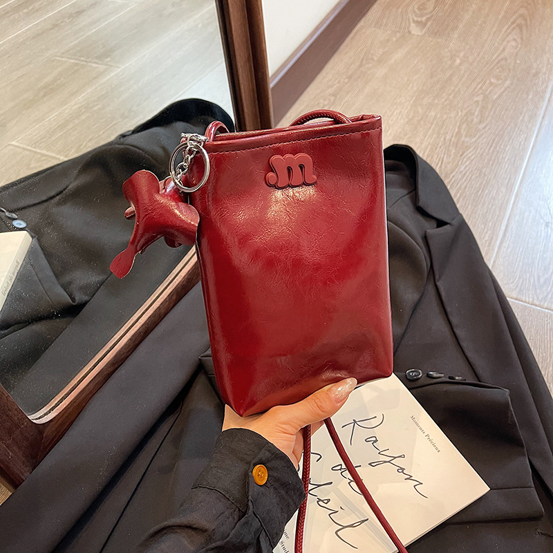 Mini kvadratna torbica za žene, pletena bucket crossbody s džepom za telefon, PU materijal, magnetsko zatvaranje, podstava od poliester