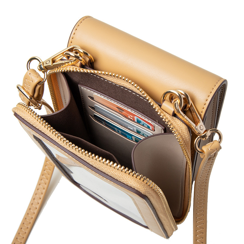 Priti PU kožená taška na mobilný telefón – vertikálny štvorcový tvar, zapínanie na zips, priehradka na bankovky, mestský štýl