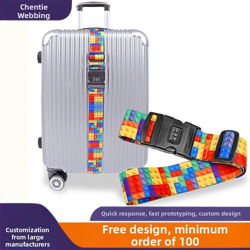 Curea pentru bagaje în stil încrucișat, poliester, rezistentă la abraziune și la șocuri, reduce încărcătura, imprimare panglică personalizată, etichetare privată disponibilă