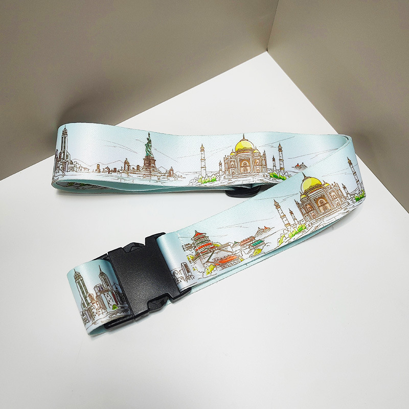 Curea pentru bagaje în stil încrucișat, poliester, rezistentă la abraziune și la șocuri, reduce încărcătura, imprimare panglică personalizată, etichetare privată disponibilă