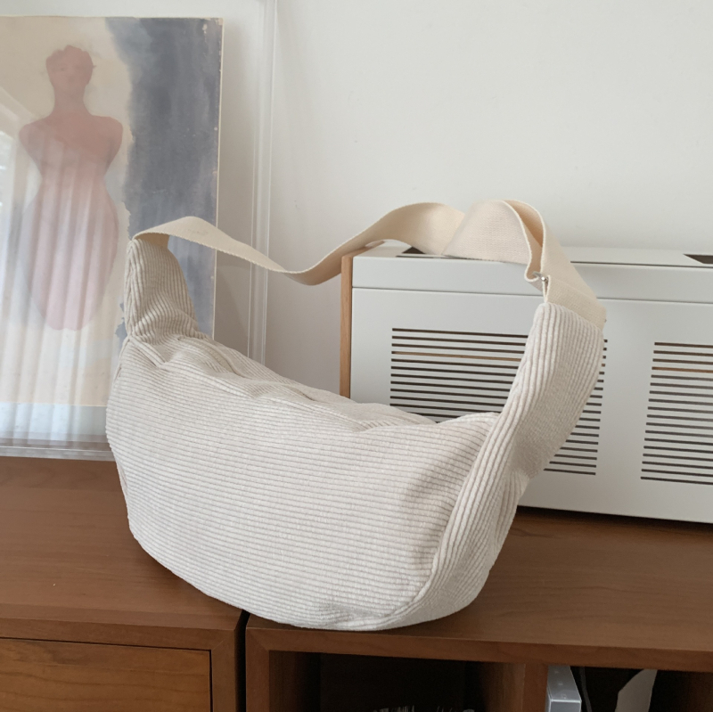 Lan Yi Corduroy Dumpling Tote sa zipom, podstava od poliester-cotton, unutarnja džep sa zipom, jedna naramenica (Zima 2025)