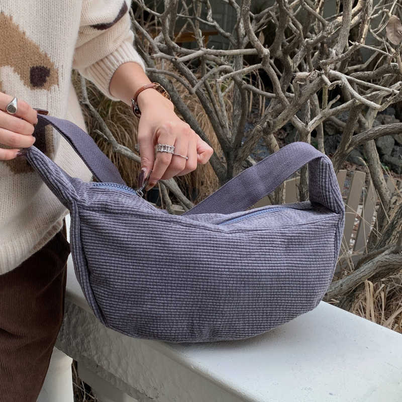 Lan Yi Corduroy Dumpling Tote sa zipom, podstava od poliester-cotton, unutarnja džep sa zipom, jedna naramenica (Zima 2025)