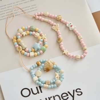 Lanț de telefon cu ursuleț desene animate, țesut manual, material mixt, stil drăguț și proaspăt, vară 2024