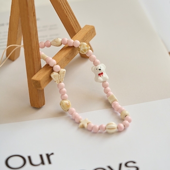 Lanț de telefon cu ursuleț desene animate, țesut manual, material mixt, stil drăguț și proaspăt, vară 2024