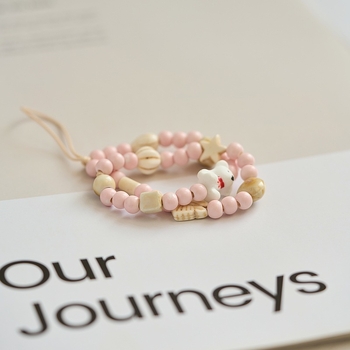 Lanț de telefon cu ursuleț desene animate, țesut manual, material mixt, stil drăguț și proaspăt, vară 2024