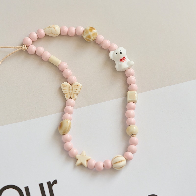 Lanț de telefon cu ursuleț desene animate, țesut manual, material mixt, stil drăguț și proaspăt, vară 2024