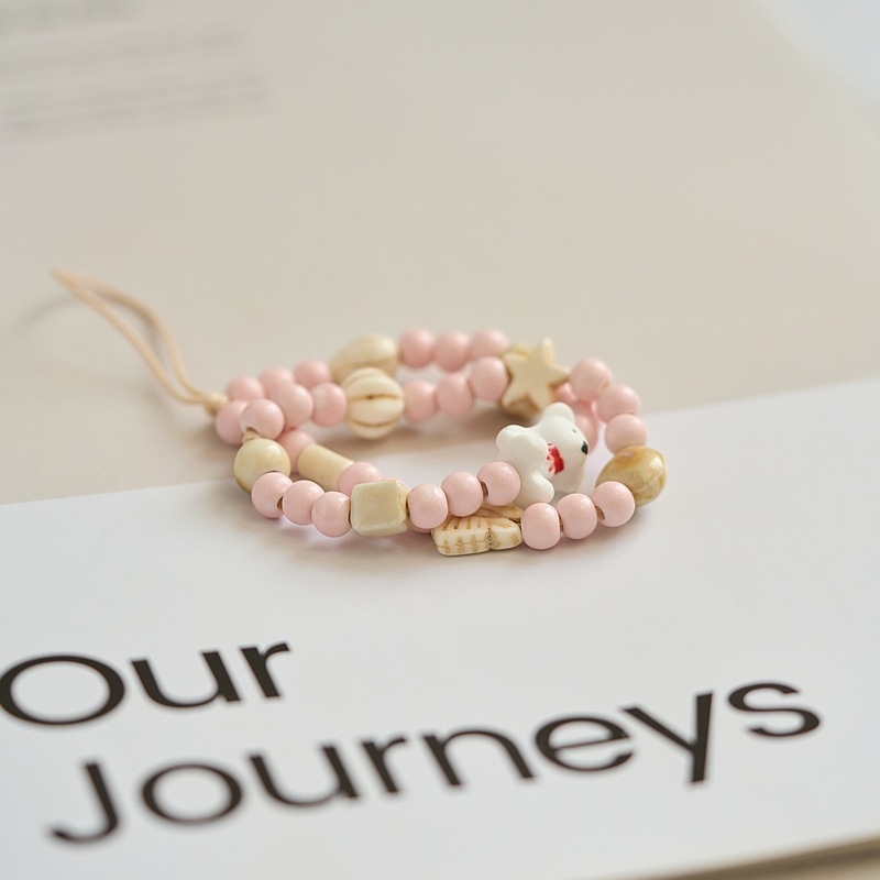 Lanț de telefon cu ursuleț desene animate, țesut manual, material mixt, stil drăguț și proaspăt, vară 2024