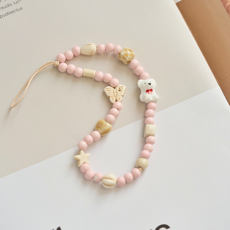 Lanț de telefon cu ursuleț desene animate, țesut manual, material mixt, stil drăguț și proaspăt, vară 2024